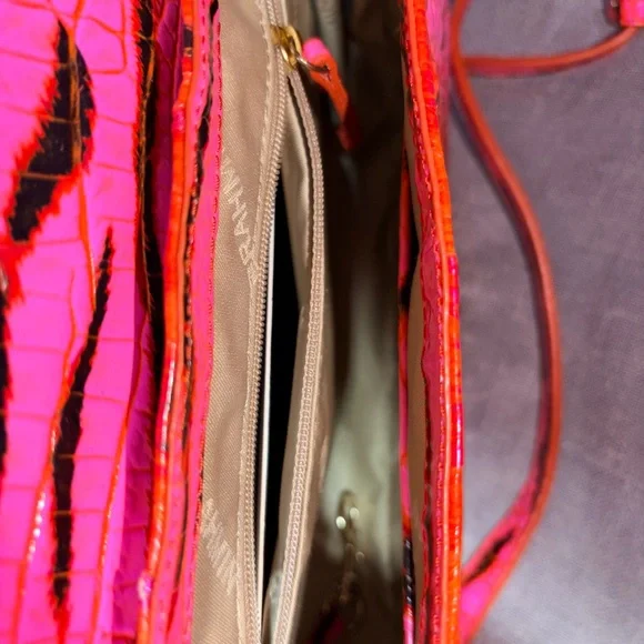 Brahmin Neon Pink & Orange Croc-Embossed Crossbody Bag - Picture 8 of 10